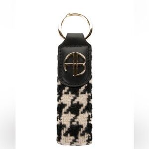 Anine Bing Black & Cream Houndstooth Key Fob with Gold Logo